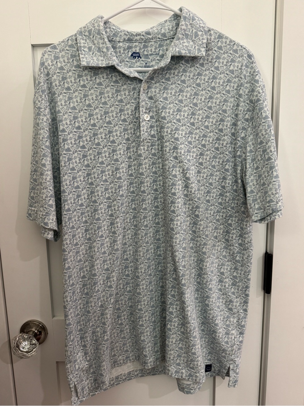 Onward Reserve Men's White and Light Blue Cocktail Patterned Polo Shirt size M